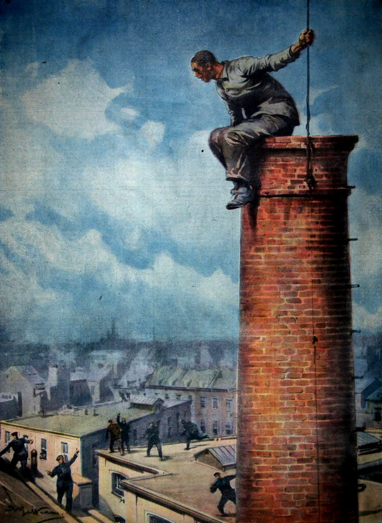 I Disegni di Achille Beltrame: Libero... sulla cima di un fumaiolo