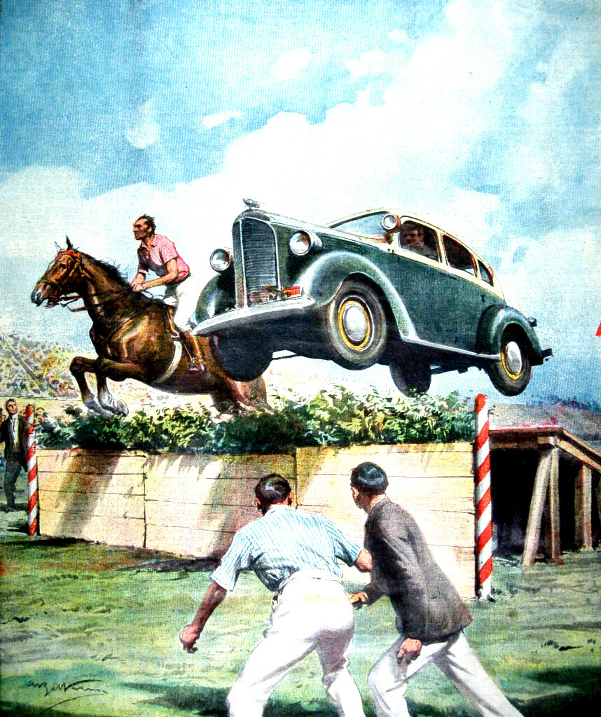 I Disegni di Achille Beltrame: “L'automobile contro il cavallo"