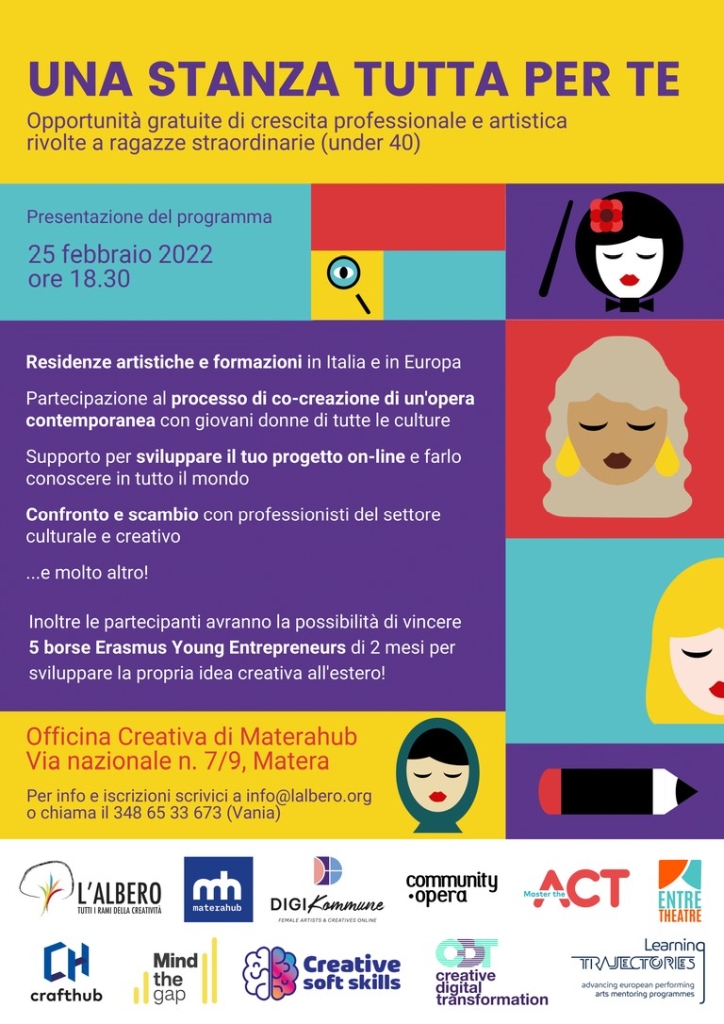 Opportunità gratuite di crescita professionale e artistica per le donne under 40 della Basilicata
